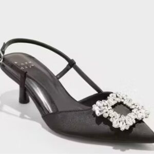 A New Day Annette Elegant Black Slingback Heels with Crystal Embellishment